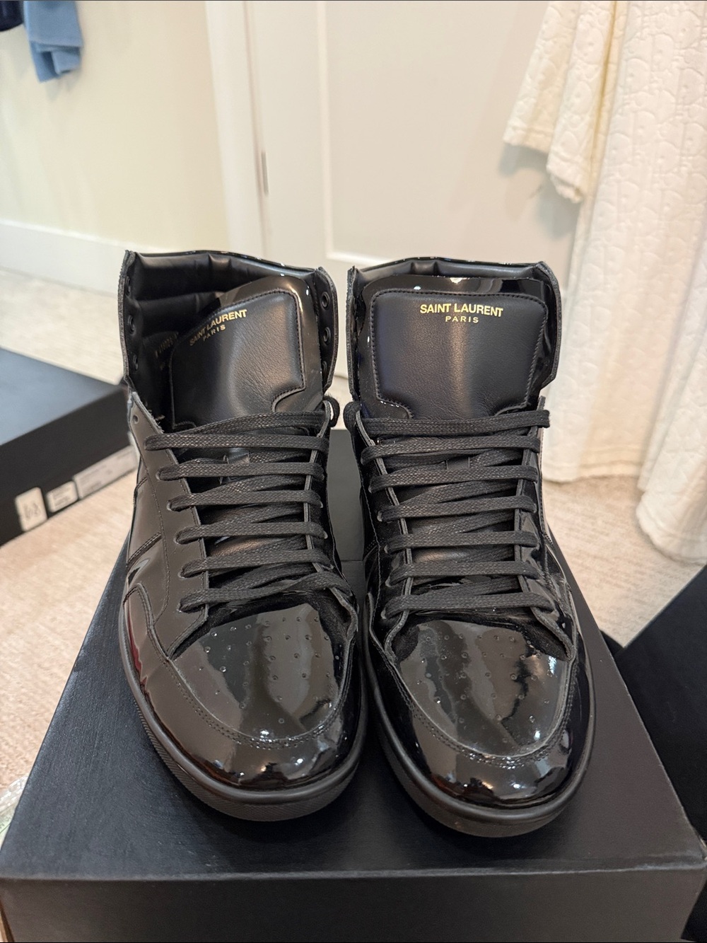 Saint Laurent Black Patent Leather High-Top Sneakers